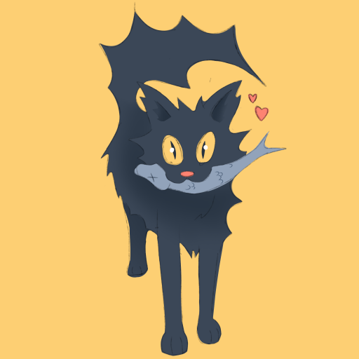 Drawing of a cat holding a fish